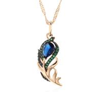 FUSHENGTER Necklace Women Pendant Chain Necklaces Blue Natural Zircon Pendant Necklace For Women Vintage Crystal Leaf Blue
