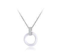 FUSHENGTER Necklace Women Pendant Gift Chain Black White Ceramic Crystal Pendant Necklaces For Women Steelwhite