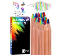 FUSHI&MON Rainbow Pencils, 12 PCS Colouring Pencils for kids School, Art Supplies for Children, rainbow party bag fillers Easter eggs Gifts(Natural wood-12pcs)