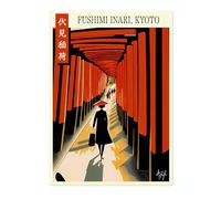 Fushimi Inari, Kyoto - Japan Alfonso Trufa Vintage Poster, Retro Travel Art Illustration Print, Tourism Landmark Sketch Colouful Bedroom Wall Art Home Decor, A5 (Print Only) - 21x14.8cm