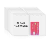 Fushing 20 Pcs Vertical PVC ID Card Name Tag Badge Holders Protector Hole Punch for Business School Event (150x105mm)