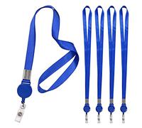 Fushing 5 Pcs Retractable Reels Key Chains Lanyards Neck Strap Band for ID Badge Holder for Business School Event (Blue)