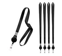 Fushing 5 Pcs Retractable Reels Key Chains Lanyards Neck Strap Band for ID Badge Holder for Business School Event (Black)