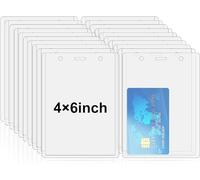 Fushing 50 Pcs Vertical PVC ID Card Name Tag Badge Holders Protector Hole Punch for Business School Event (150x105mm) (50)