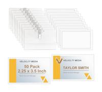 Fushing Pin Style Combi Clip Horizontal Name Badge Holders with Inserts Fit Card Size 3.38 x 2 Inch (50)