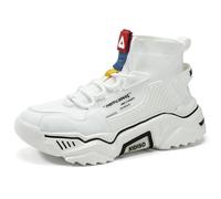 Fushiton Mens High Top Trainers Fashion Platform Shoes Breathable Lightweight Gym Sneakers Comfortable Sports Footwear Casual, White WH, 6UK