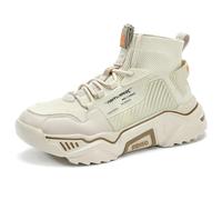 Fushiton Mens High Top Trainers Fashion Platform Shoes Lightweight Breathable Gym Sneakers Comfortable Sports Footwear Casual, Beige BE, 11.5UK
