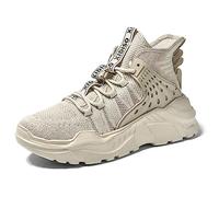 Fushiton Trainers Mens High Top Shoes Lightweight Platform Sneakers Breathable Comfortable Beige