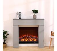 FUSIDE Fireplace Surround Wooden Storage Freestanding Fireplace Cover,3 Hidden Storage Shelf,Grey Painted,107x18x100cm(Without Fire)(WxDxH)
