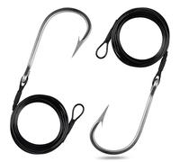 FUSIGO Fishing Shark Rigs, 2pcs Surf Stainless Steel Cable Leader Wire with Tuna Shark Hooks Saltwater Fishing Deep Sea Hooks Big Surf Shark Shark Leader Rig 5/0