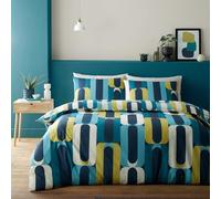 Fusion - 70s Retro Shapes Blue Duvet Cover - Single Bedding Size (140 x 200cm) - Funky Hula Hoops Bed Set - Easy Care & Washable - Blue Duvet Cover w/Geometric Circle Print - Vector Retro Inspired