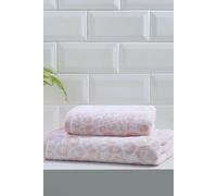 Fusion - Blush Pink Animal Print Bath Towel (70 x 130cm) - 100% Cotton - Cheetah/Leopard Paw Print - Safari Zoo Animal Towel - White & Pink Bath Towel/Bath Sheet - Bathroom Accessory
