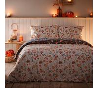 Fusion - Autumn Gonks Duvet Cover - King Bedding Size (230 x 220cm) - Reversible (2 Colours) - 2x Pillowcases Included - Woodland Bedding in Natural & Navy Blue - Mushroom & Pumpkin Duvet Cover