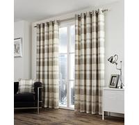 Fusion - Balmoral Check - 100% Cotton Pair of Eyelet Curtains - 90" Width x 72" Drop (229 x 183cm) in Natural