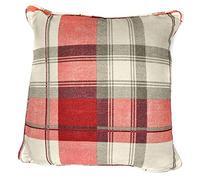 'Balmoral Tartan' Warm Woven Check 100% Cotton Filled Cushion Fusion Scarlet 43cm x 43cm