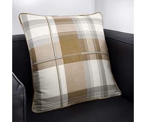 Fusion - Balmoral Check - 100 Percent Cotton Filled Cushion, Natural, 43 x 43 cm