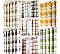 Fusion - Balmoral Check - 100 Percent Cotton Pair of Eyelet Curtains - 66" Width x 54" Drop (168 x 137cm) in Ochre