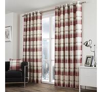 Fusion - Balmoral Check - 100 Percent Cotton Pair of Eyelet Curtains in Ruby, 90" Width x 72" Drop (229 x 183 cm)