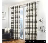 Fusion - Balmoral Check - 100 Pour cent Cotton Pair of Eyelet Curtains, Slate, Curtains: 66" Width x 54" Drop (168 x 137 cm)