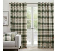Fusion Balmoral Check Country Checked Pattern Pair Of Bottle Green Eyelet Curtains