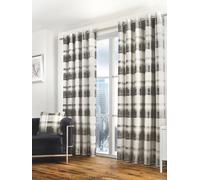 Fusion - Balmoral Check - 100 Percent Cotton Pair of Eyelet Curtains - Slate - 66" Width x 90" Drop (168 x 229 cm)