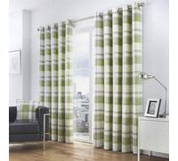 Fusion Balmoral Check Country Checked Pattern Pair Of Green Eyelet Curtains