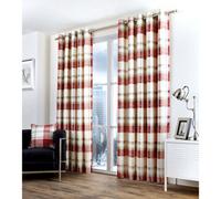 Fusion Balmoral Check Country Checked Pattern Pair Of Scarlet Eyelet Curtains