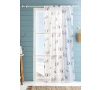 Fusion 'Beach Huts' Coastal Themed Voile Panel in Blue | Size: 140 cm width x 137 cm drop Fusion Blue 140 cm width x 137 cm drop