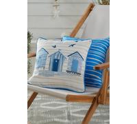 'Beach Huts' Outdoor Water & UV Resistant Garden Filled Bench Cushion Fusion Blue 43cm x 43cm