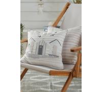 Fusion 'Beach Huts' Outdoor Water & UV Resistant Garden Filled Bench Cushion in Natural | Size: 43 cm x 43 cm Fusion Natural 43 cm x 43 cm
