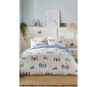 Fusion 'Beach Huts' Summer Seaside Print Duvet Cover Set in Blue | Size: Double Fusion Blue Double