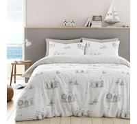 Fusion Beach Huts Summer Seaside Print Natural Duvet Cover Set
