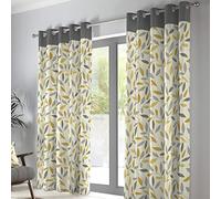'Beechwood' Leaf Trail Pair of 100% Cotton Eyelet Curtains Fusion Mustard 168cm width x 229cm drop