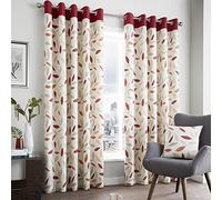 Fusion - Beechwood - 100% Cotton Ready Made Lined Eyelet Curtains - 66" Width x 72" Drop (168 x 183cm), Red