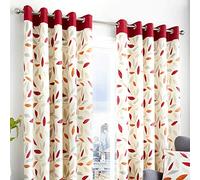 Fusion - Beechwood - 100% Cotton Ready Made Pair of Eyelet Curtains - 90" Width x 72" Drop (229 x 183cm) in Red