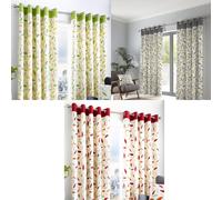 Fusion Beechwood Leaf Trail 100% Cotton Eyelet Lined Curtains