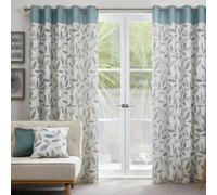 Fusion Beechwood Leaf Trail Pair Of 100% Cotton Duck Egg Eyelet Curtains