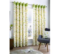 Fusion 'Beechwood' Leaf Trail Pair of 100% Cotton Eyelet Curtains in Green | Size: 117 cm width x 183 cm drop Fusion Green 117 cm width x 183 cm drop