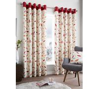 'Beechwood' Leaf Trail Pair of 100% Cotton Eyelet Curtains Fusion Red 168cm width x 229cm drop