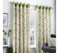Fusion Beechwood Leaf Trail Pair Of 100% Cotton Green Eyelet Curtains