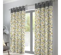 Fusion Beechwood Leaf Trail Pair Of 100% Cotton Mustard Eyelet Curtains