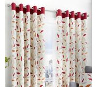 Fusion Beechwood Leaf Trail Pair Of 100% Cotton Red Eyelet Curtains