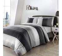 Fusion Betley Classic Collection White & Grey Wide Stripe Duvet Cover - Super King Size (260x220cm) - Contemporary Stripe Duvet Cover in Grey - Grey Lined Bedding Set - 1 Duvet Cover and 2 Pillowcases