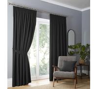 Fusion Black Blackout Pencil Pleat Curtains W46 x L54 (117 x 137cm) - Thermal Lined - 2 Panels - Plain Black Drapes for Bedroom & Living Room Windows