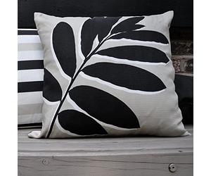 Fusion - Black & Natural Leaf Outdoor Cushion (43 x 43cm) - 100% Cotton - Filling Included - Reversible Design - UV Resistant - Natural Garden Cushions with Covers Included/Cushion Inserts