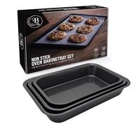 Fusion Bliss Non-Stick Baking Tray Set for Oven - Heavy Duty Carbon Steel Roasting Trays & Oven Trays - Bakeware for Cookies, Cakes, Roasting Tin, and More - Cooking Trays Assorted (Pack of 3)