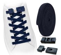 Fusion Bliss Shop No-Tie Shoe Laces for Adults and Kids - Elastic Laces for Trainers, Running Shoes and Boots - Heavy Duty Shoe Laces Elastic No Tie Design with Secure Buckle - Navy Blue