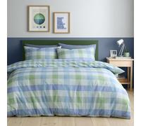 Fusion Block Check Blue Duvet Cover Set Double 200 x 200cm - Easy Care Check Bedding with Modern Block Design, Includes 2 Pillowcases