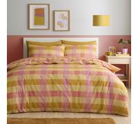 Fusion Block Check Orange Duvet Cover Set Double 200 x 200cm - Easy Care Check Bedding with Modern Block Design, Includes 2 Pillowcases