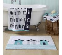 Fusion - Blue Nautical Bath Mat (50 x 80cm) - 100% Cotton - Absorbent Coastal Theme Bathroom Mat